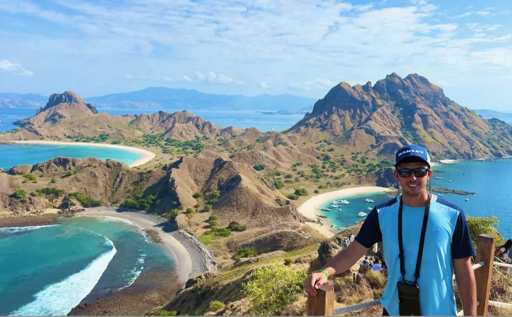 Looking out over the bays of Padar Island in Komodo National Park, Indonesia