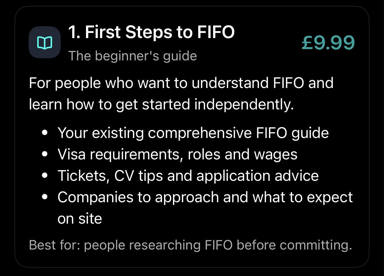 Package 1: First Steps to FIFO — the beginner's guide, now £9.99, reduced from £20.00